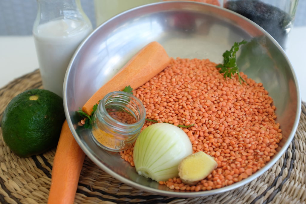 Soupe de lentilles corail au lait de coco, ingredients